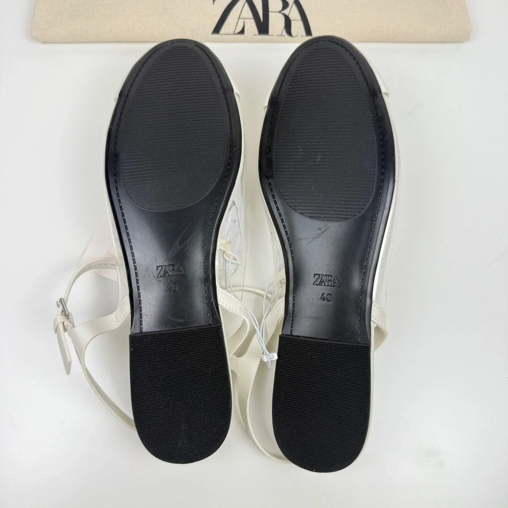 NWT Zara Slingback Ballerina Flats Size 7 White Mary‎ Jane Shoes Office Neutral